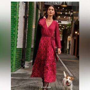 Boden Jersey Maxi Wrap Dress Vibrant Pink Geo Valley NWT size US14